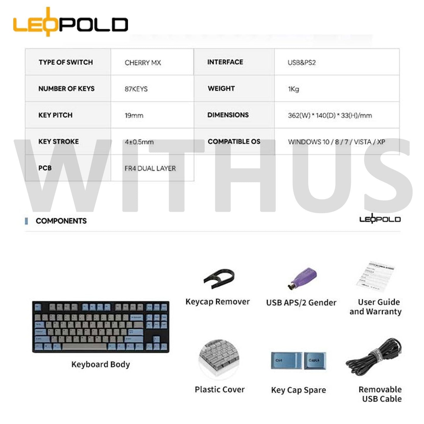 Leopold FC750R OE High-End Mechanical Keyboard Grayblue/60G-B